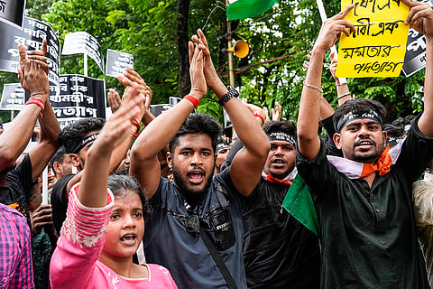 Kolkata Rape-Murder Case: Activists from school and colleges shouts slogans during a protest